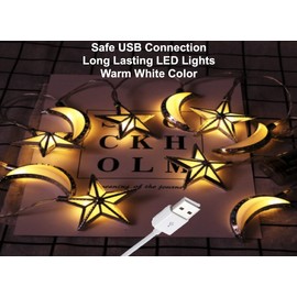 Holiday Lights Indoor Decor String Lights Gold Birthday Special Occasion Moon Star LED Lights USB Festive Party Safe Cool Lights Decor Party Supply Festival Decorations 20PCS/Set (Gold-WW)