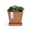 Ecopots Modern Recycled Plastic Square Flower Pot Planter Saucer, Terracotta,