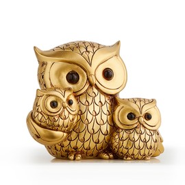 Octdays Gold Owl Family Statue Table Decor, Modern Owl Figurine Shelf Decor Accents, Small Sculpture Table Decorations for Living Room TV Stand Office (Gold Owl Figurine - A)