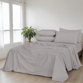 RUVANTI 6 Pcs Cotton Sheets - 100% Natural Cotton Soft, Lightweight & Breathable Crispy Percale Bed Sheets, California King Sheet Sets 16" Deep Pockets, Opal Gray