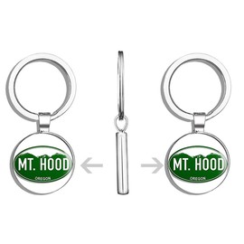 HJ Media Green Mountain Oval MT Hood Oregon (or rv Mount Logo) Metal Round Metal Key Chain Keychain Ring