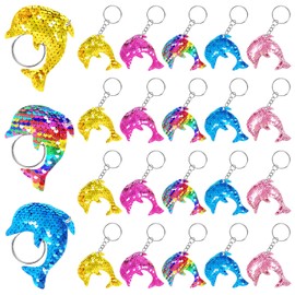 KeeStar 20 Pack Dolphin Sequin Keychain Party Favors for Baby Shower Goodie Bag Fillers, Birthday, Sea World Themed Party, School Carnival Rewards, Classroom Prize