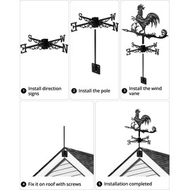 QWORK® Weather Vane Retro Metal Wind Direction Indicator for Garden Roof Decoration