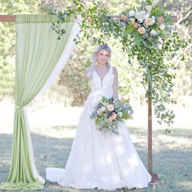 10ftx10ft Sage Green Chiffon Backdrop Curtain Wedding Backdrop Sheer Backdrop Fabric Drapes for Birthday Party Baby Shower Background Decorations