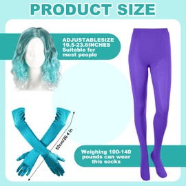 Chuangdi 3 Pcs Halloween Costume Accessories Blue Green Wig Gloves Stockings for Cartoon Movie Women Cosplay Party