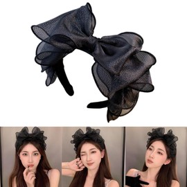 Guojiang Retro-Fashion Black-Bow Headband HairBands Elegant Mesh HairBand Black Hair Accessories For Girls And Ladies Hair Accesso