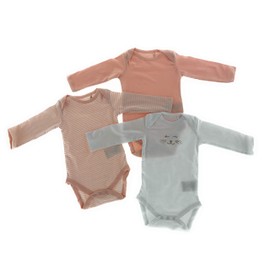 jbc Set of 3 Baby Organic Cotton Bodysuit Toddler 0-24 Months Long Sleeve Pink, white pink