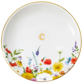 Crisky Ceramic Jewelry Tray Ring Dish, Decorative Trinket Dish for Rings Earrings Necklaces Keys Watch, Key Tray, Engagement Gift, Birthday for Women Friends, 4.57" (Flower Gold Foil C)