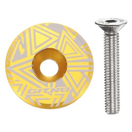 sourcing map 1-1/4 Headset Stem Top Cap Aluminum Alloy Bicycle Stem Top Cap Cover with Bolt for MTB Road Mountain Bike, Gold Tone