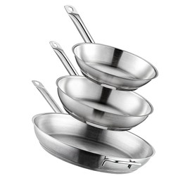 Stainless Steel Cookware Set, Induction Frying Pan Set With 8", 9.5", And 12" Fry Pans For Cooking (3-Piece)