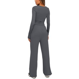 Darong Womens 2 Piece Outfit Long Sleeve Pullover Tops Wide Leg Pants Set Tracksuits 9065A Grey L