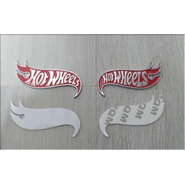 1 Pair Set Hot Wheels Stickers 3D Metal Emblem Side Fender Badge Cover Decal for Car Truck Motorcycle (Silver/Red)