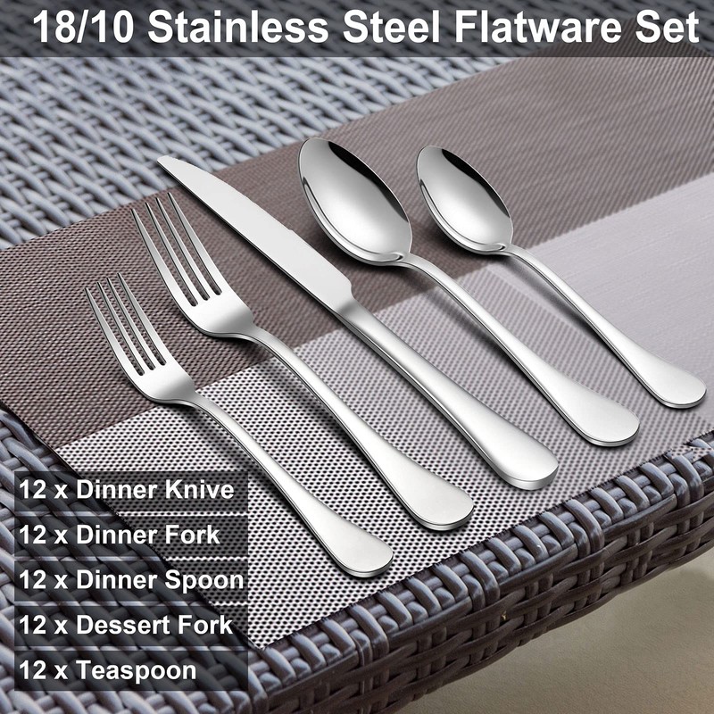 LIANYU 18/10 Stainless Steel Flatware Service for 12, 60-Piece Silverware