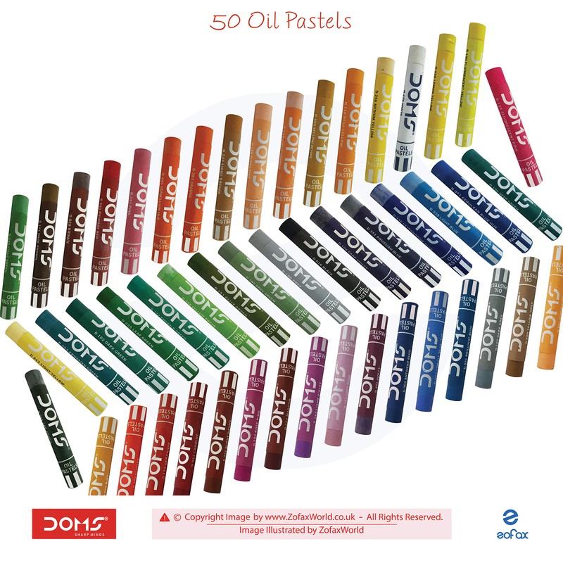 Doms 50 Assorted Colour Shades Oil Pastels - Rich Bright