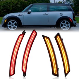 Amber ＆ Red Led Side Marker Light Kit for MINI Cooper R55 R56 R57 R58 R59 R60 R61, Smoked Lens Front Rear Bumper Fender Running Light Reperter with Dual row chips, Pack of 4