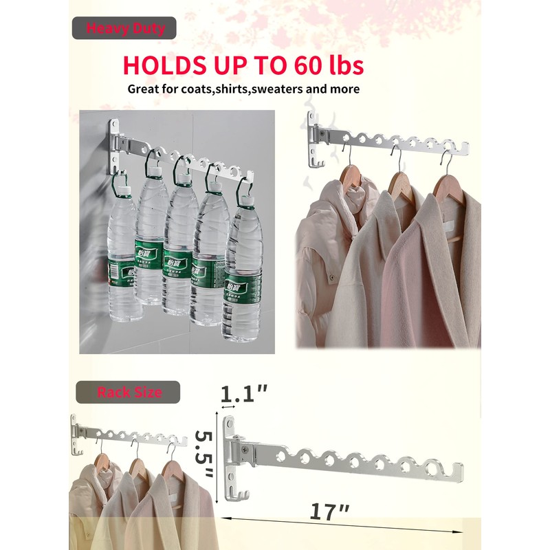 Dr.DJ Wall Mount Coat Hanger Holder Silver Clothes Drying Organizer