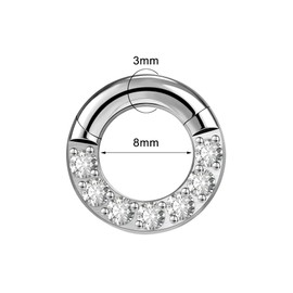 AccGin Septum & Nose Rings - Heavy Gauge Hinged Hoops with Cubic Zirconia - Silver