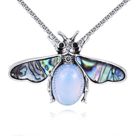 VIJASHOP Moth Necklace for Women Moonstone Moth Pendant Healing Protection Gemstone Moth Jewelry Gifts for Mom Wife