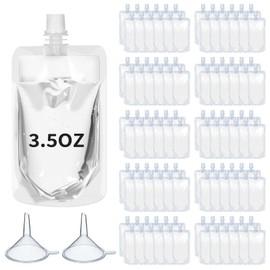 Meanplan 100 Pcs Plastic Pouches Bulk Reusable Squeeze Pouches Clear Plastic Juice Leak Proof Bags with Funnel for Party Favors Supplies(3.5 oz,Inclined Mouth)