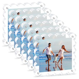 Novacrylion Acrylic Picture Frames. 5×5inch 6Pack - Double-Sided Scalloped Photo Frame, 20mm Ultra-Clear Block, Modern Desktop Display for Home/Office Decor (6 Pack, 5X5)