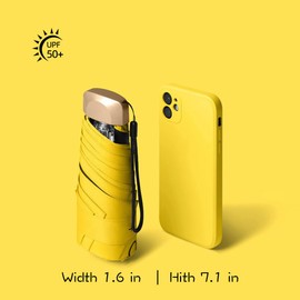 NTWHTB Portable Umbrella Mini Travel Sun Rain Beach Golf- Elegant Slim Design, Windproof Small Compact Lightweight Folding- for Kids and Adults Outdoor (Yellow)