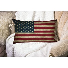 Smooffly Vintage American Flag Waist Lumbar Cotton Linen Throw Pillow case Cushion Cover for Sofa Home Decorative Oblong 12x20 Inches