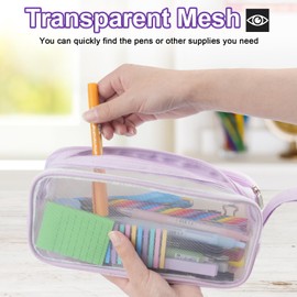Hopton Clear Pencil Case, Transparent Pencil Case for Exams, See Through Pencil case, Large Capacity Pen Bag, Compartment Pencil Pouch, Make up Bag for Girls Boys School Stationery (Purple)