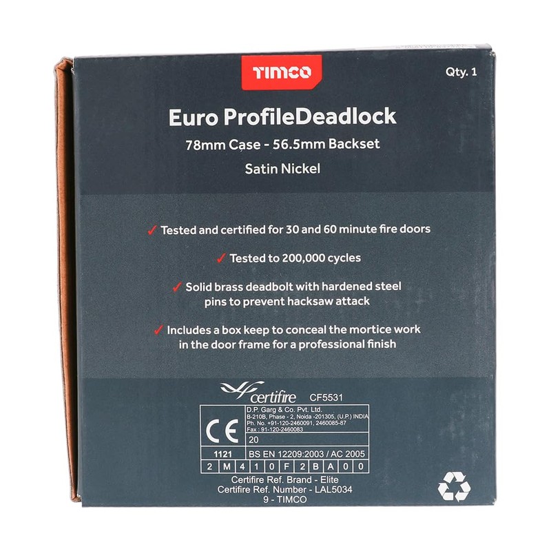 Timco - Euro Deadlock - Satin Nickel (Size 78 case
