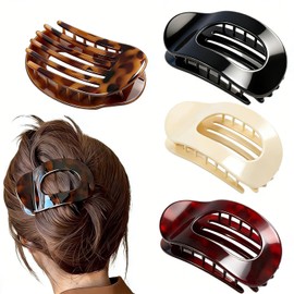 4 Pcs Flat Hair Claw Clips, Perfect Fits The Shape of The Head Curved Design Flat Claw Clip for Lying, Driving Strong Hold for Thick & Fine Hair, Non-Slip Grip for Hair Accessories for Women and Girls