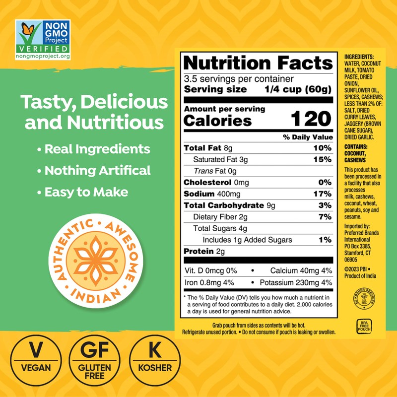 Tasty Bite Chennai South Indian Curry Simmer Sauce, 7-Ounce 5-Pack,