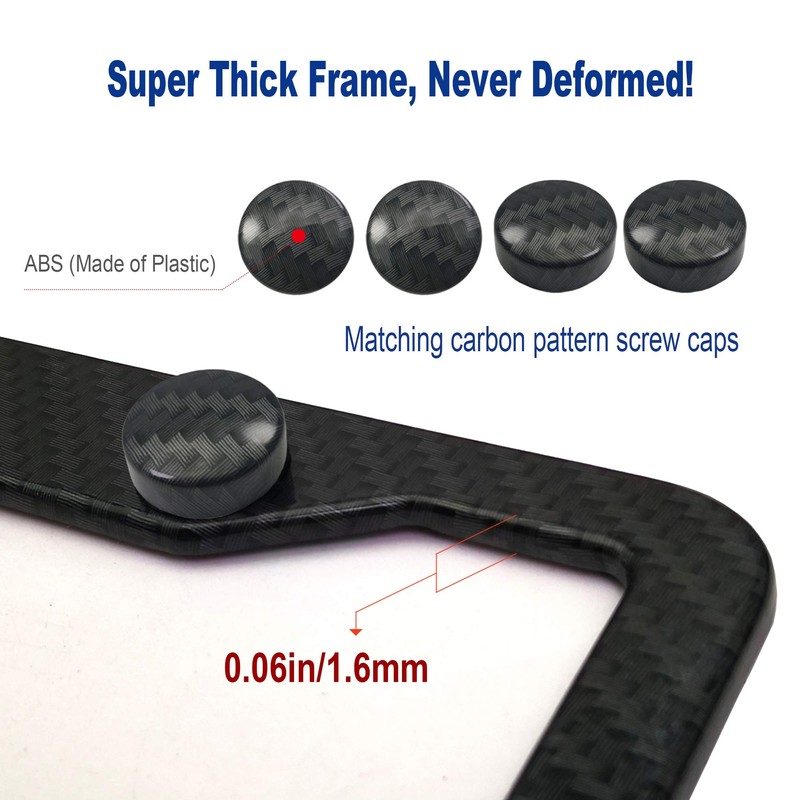 BGGTMO Carbon Fiber License Plate Frames- 2 Pack Black Aluminum