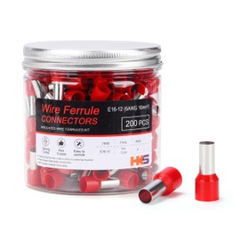HKS 200PCS Wire Ferrule Connectors - AWG 6-16.0mm² Copper Barrel Pin Cord Ends Insulated Ferrules Terminals - E16-12 Red