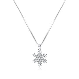 SLUYNZ Solid 925 Sterling Silver Sparkling CZ Snowflake Necklace Pendant for Women Teens Winter Snowflake Chain Necklace Choker Christmas Gifts (A-Sterling Silver)