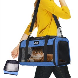 TSA Pet Carrier Airline Approved for Small Cats and Puppy, Cat Carrier Soft Fits Pets Up to 15 lbs, Dogs Carrier Bag with Litter Box Foldable, Ideal for Travel, Car Rides, and Vet Visits, Dark Blue