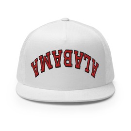 RIVEMUG NX Alabama Upside Down Embroidered Flat Bill Trucker Hat High Crown Adjustable Cap White