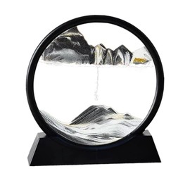 Moving Sand Art Picture in Motion Round Glass 3D Deep Sea Landscape, Dynamic Sand Art Sandscapes, Sensory Relaxing Desktop Table Decor Desk Decor Art Desk (Black)