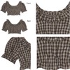 LARTIGENT L17 Puff Crop Blouse 1ea, Type:Brown
