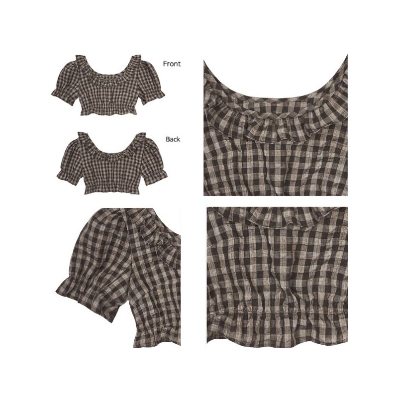 LARTIGENT L17 Puff Crop Blouse 1ea, Type:Brown