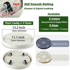 4 Packs 11 Inch Large Plant Caddy with Hidden Wheels Rolling Plant Stands Plant Dolly with Wheels Heavy Duty Plant Saucer with Wheels Plastic Plant Roller Base with 4 Invisible Casters for Indoor
