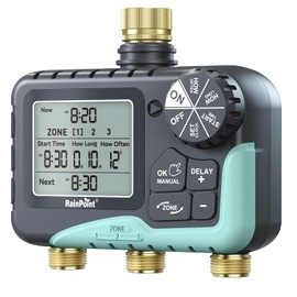 RAINPOINT 3 Zone Water Timer with Brass Inlet and Outlet, 3 Custom Watering Plans Sprinkler Timer, Featuring IP65 Waterproof,Rain Delay, Manual & Automatic Watering with Large LCD Display for Yard