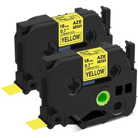Tz Tape 18mm 0.7 Laminated Yellow Replacement for Ptouch TZe Black on Yellow Compatible with Brother P-Touch Label Maker Refills PTD400 PTD600 PTD400AD PTP710BT, 3/4 Inch x 26.2 feet, 2 Pack