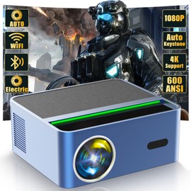Projector, Projector with WiFi and Bluetooth 1080P Full HD Support 4K, 20000Lumen Auto Focus Auto Keystone Correction Wall Movie Portable Mini Projector for Bedroom Outdoor Phone/HDMI/USB/Laptop