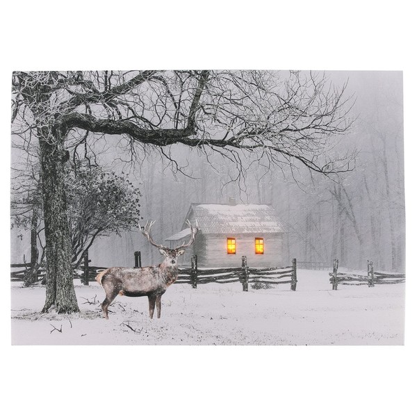 Spetebo LED Picture Illuminated Deer 40 x 30 cm Wall Picture Winter Landscape on Canvas