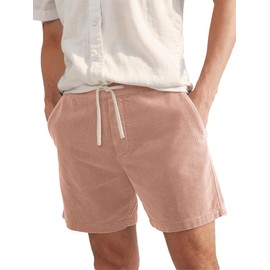 PLEPAN Men's Corduroy Shorts 5 Inch Casual Drawstring Elastic Waist Beach Summer Shorts for Men, Flamingo, US (40) XXL