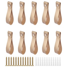 AddGrace 10 PCS Leather Curtain Rod Holder, PU Leather Curtain Rod Holders for Hanging Towel, Decorative Wall Hooks, Wall Mounted Loop for Oars 9.8" Gold