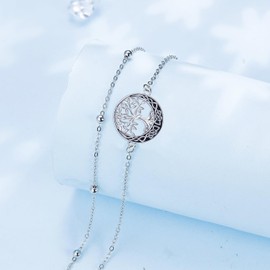 Arrebol Bracelet 925 Sterling Silver Women's Double Chain Bracelets Original Jewellery for Sister Girlfriend Daughter Adjustable [16 + 4 cm], Sterling Silver, Cubic Zirconia