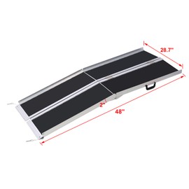 RockRain 4FT Aluminum Wheelchair Ramp: Portable & Foldable Threshold Ramp with Non-Skid Surface - 700lbs Capacity Adjustable Height (4-18") for Home Steps & Doorways