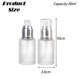 6Packs Refillable Frosted Glass Pump Bottles Empty Travel Cosmetic Bottle Clear Glass Container Jar Vials with Silver Cap For Body Cream, Sanitizers, Cream, Foundation, Cosmetics, Lotion
