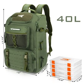 KastKing Karryall Fishing Tackle Backpack with Rod Holders 4 Tackle Boxes,40L Large Storage Water-resistant Fishing Bag Store Fishing Gear and Equipment for Fishing,Camping,Hiking,Outdoor Sport