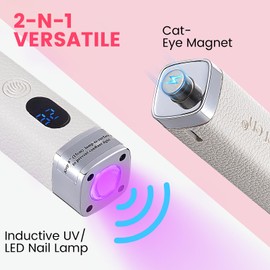 Mini Flash Cure Handheld UV Nail Lamp with Stand, Cat Eye Magnet(White)